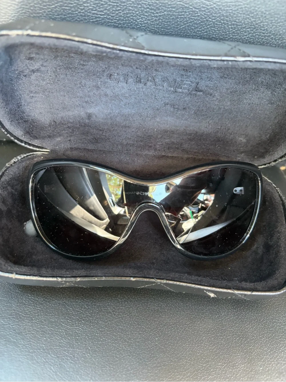 CHANEL Black Oversized Shield Sunglasses